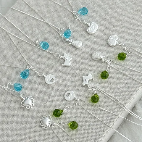 925 Sterling Silver Necklace With Cute Apple Fruit Heart Dog Smiley Pendant And Glass Crystal Waterdrop Charm For Women