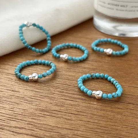 925 Sterling Silver Faux Turquoise Gourd Ring For Women New Chinese Style Handmade Elastic Rope Stretch Finger Ring Jewelry Gift