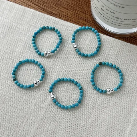 925 Sterling Silver Faux Turquoise Gourd Ring For Women New Chinese Style Handmade Elastic Rope Stretch Finger Ring Jewelry Gift