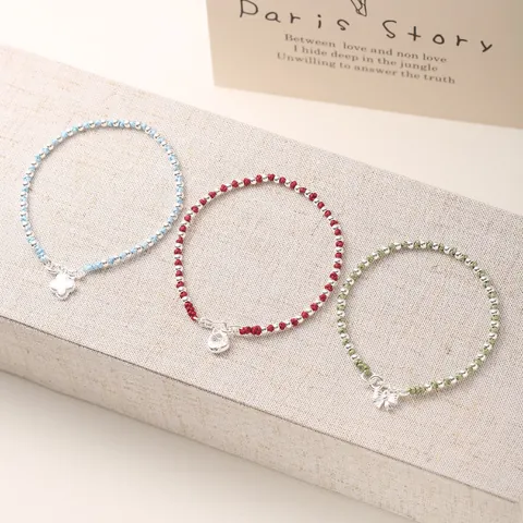 S925 Sterling Silver Bow Four-Leaf Clover Braided Rope Bracelet For Women Minimalist New Chinese Style Handcrafted Silver Bead Bracelet Jewelry Gift