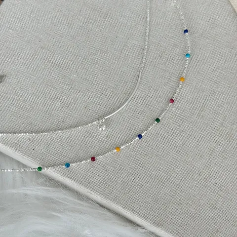 S925 Sterling Silver Crushed Silver Bracelet For Women Colorful Drip Oil Beads Double Layered Minimalist Handmade Jewelry