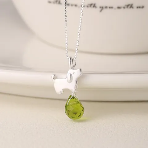 S925 Sterling Silver Puppy Teardrop Necklace For Women Simple Sweet Rhinestone Pendant Box Chain Jewelry Gift