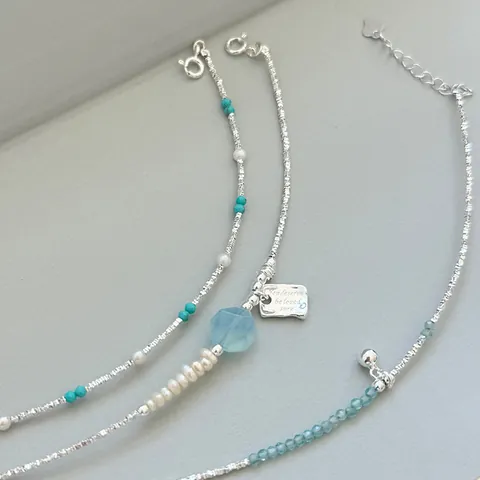 925 Sterling Silver Broken Silver Pearl Aquamarine Bracelet For Women Simple Fashion Engraved Square Plate Letter Bracelet
