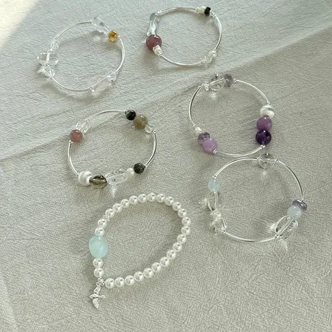 925 Sterling Silver Bracelet for Women Minimalist New Chinese Style Curved Tube Beaded Bracelet with Artificial Pearl and Crystal