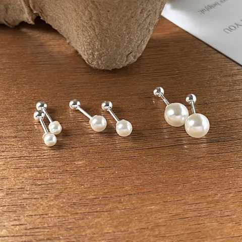 925 Sterling Silver Artificial Pearl Stud Earrings For Women Minimalist Simple Niche Design Screw Back Gentle Sweet Temperament Jewelry
