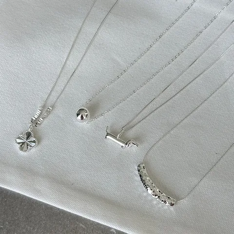 925 Sterling Silver Minimalist Necklace For Women CNC Shattered Ice Texture Clover Dog Flower Pendant Charm Cloker Daily Fashion Jewelry