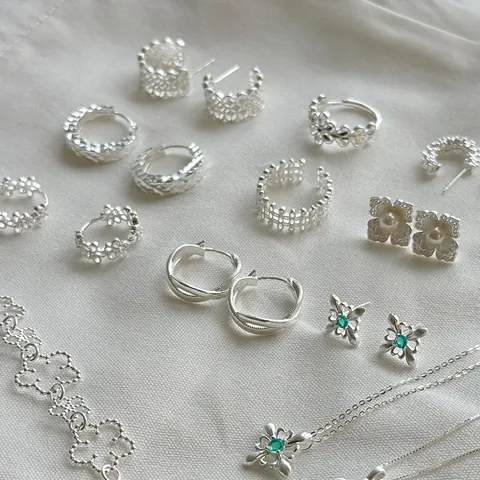 925 Sterling Silver Rhinestone Artificial Pearl Lace Geometric Bracelet Earrings Ring Necklace Jewelry Collection Gift