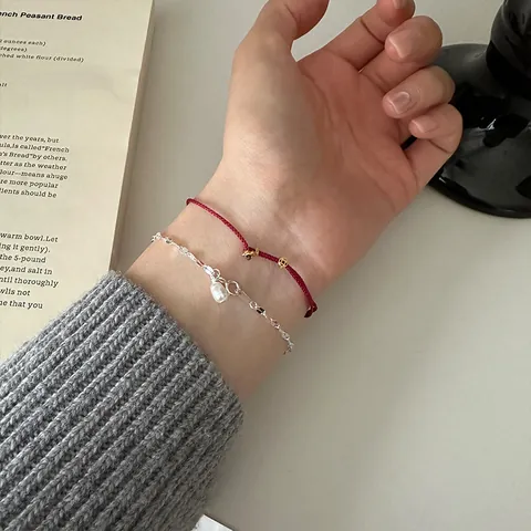 925 Sterling Silver Artificial Pearl Hand-Woven Red Rope Bracelet Minimalist New Chinese Style Coin Flower Charm Bracelet For Women Jewelry