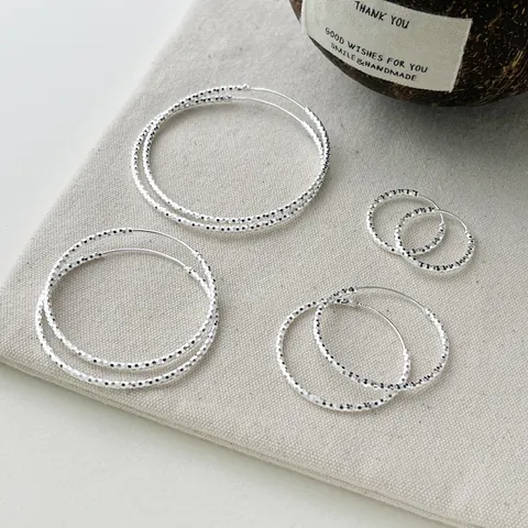 925 Sterling Silver Diamond Cut Hoop Earrings Fashion Sparkling Starry Sky Round Earrings For Women Trendy Jewelry Gift