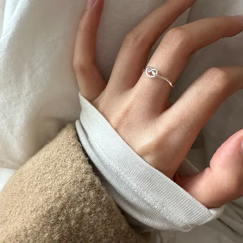 925 Sterling Silver Four Leaf Clover Open Ring For Women Adjustable Shiny Silver Minimalist Knot Stacking Ring Simple Jewelry Gift