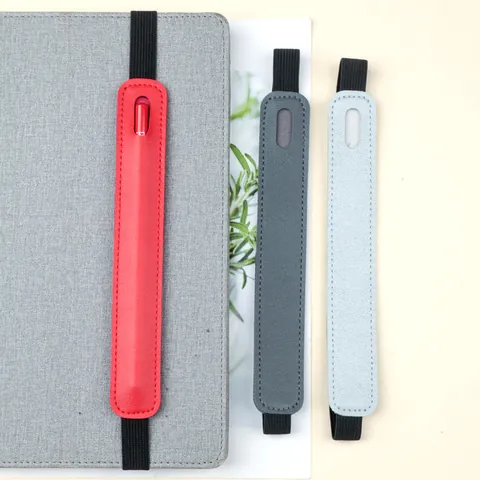 PU Leather Single Pen Holder With Elastic Band Solid Color Notebook Pencil Bag For Student Office Business Stationery Supplies