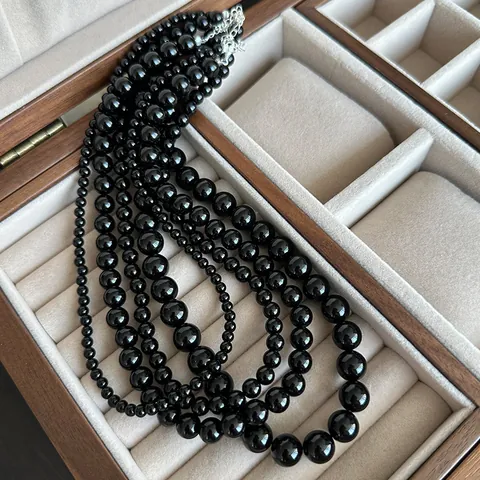 Minimalist S925 Sterling Silver Black Onyx Beaded Necklace For Women Fever Blogger Style Round Stone Clasp Choker Fine Jewelry