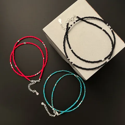 925 Sterling Silver Handmade Beaded Necklace For Women Minimalist Rice Beads Clavicle Chain Ins Style Stacking Necklace Jewelry Gift