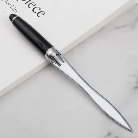 Tagliacarte in Metallo Vintage Professionale Lucidato a Specchio Tagliacarte per Buste Con Impugnatura Nera per Regalo Aziendale Ufficio Scuola