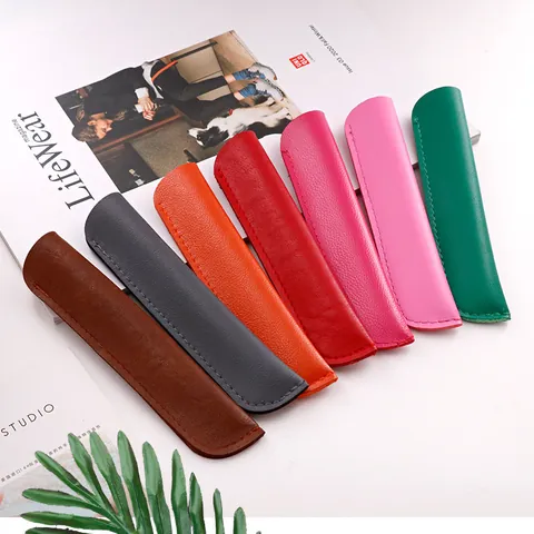 Funda Minimalista de Cuero PU para Bolígrafo Soporte Portátil para Lápiz Táctil Bolsa Protectora Estuche Individual Suministros de Oficina