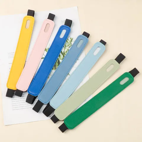 PU Leather Single Pen Holder With Elastic Band Solid Color Notebook Pencil Bag For Student Office Business Stationery Supplies