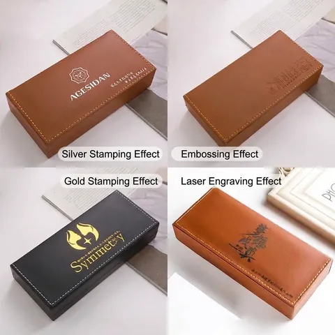 Business PU Leder Stift Geschenkbox Luxus Füllfederhalter Etui Mit Kontrastnähten Rechteckiges Briefpapier Aufbewahrungsgehäuse