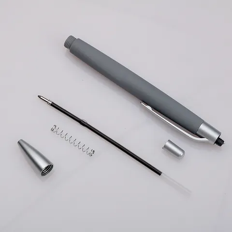 Business Retractable Ballpoint Pen Minimalist Grey Plastic Casing With Silver Metal Clip Oil Ink Office School Stationery Writing Gift