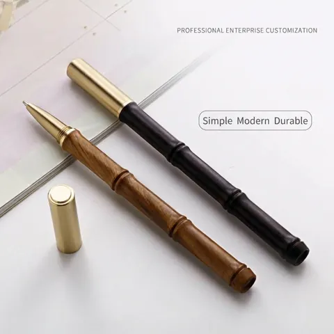 Bolígrafo de Gel de Latón y Sándalo Diseño de Articulación de Bambú Roller Vintage Business para Oficina Escuela Regalo