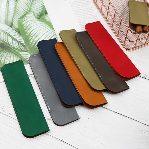 Retro PU Leather Pen Case Double Compartment Portable Pencil Sleeve Stationery Protection Organizer For Office School