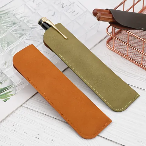 Retro PU Leather Pen Case Double Compartment Portable Pencil Sleeve Stationery Protection Organizer For Office School