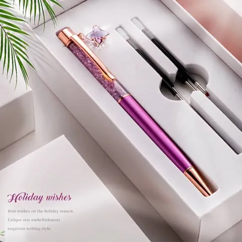 Penna a Sfera di Lusso in Lega Sognante con Cristalli e Strass Ciondolo a Quadrifoglio Stella Penna Regalo Donna Ufficio Scuola