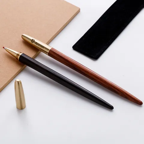 Bolígrafo de Gel Vintage de Sándalo y Latón para Escritura Oficina Regalo de Negocios Bolígrafo de Firma de Madera Recargable con Tinta Negra de 0.5mm
