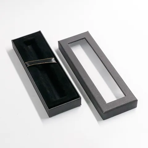 Astuccio Regalo per Penne Business Nero a Cassetto Con Finestra Trasparente Nastro Fisso Scatola in Cartone Rigido per Penne Stilografiche