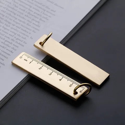 Vintage Brass Mini Ruler Keychain Portable Metal Measuring Tool Thickened Brass EDC Ruler For Office School Outdoor Daily