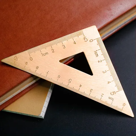 Vintage Brass Isosceles Triangle Ruler Brushed Metal Drafting Tool For Professional Office School Geometry Drafting Ruler