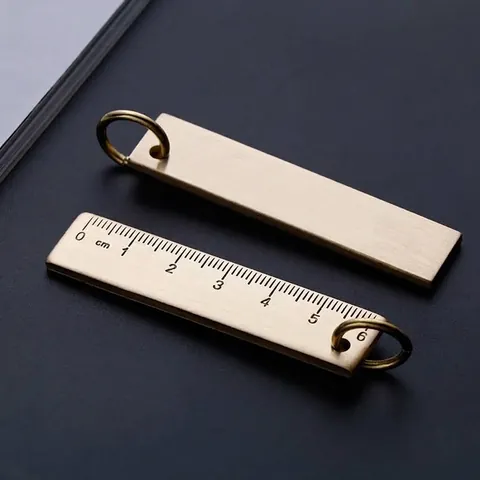 Vintage Brass Mini Ruler Keychain Portable Metal Measuring Tool Thickened Brass EDC Ruler For Office School Outdoor Daily