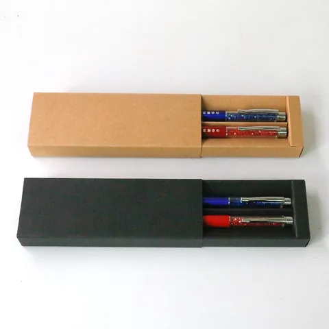 Boîte à Stylos de Style Tiroir Double Emplacement en Carton Dur Papier Kraft Boîte Cadeau pour Fournitures de Bureau