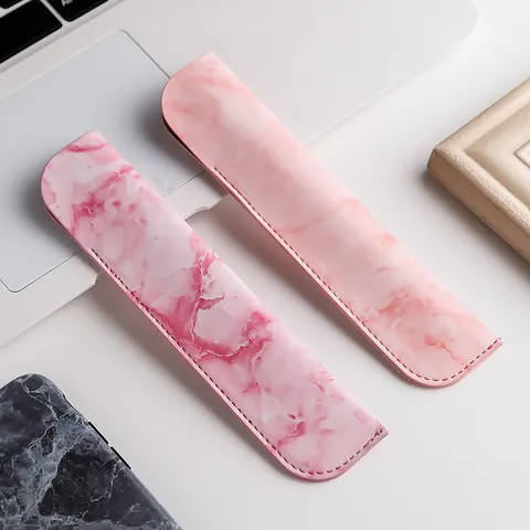 Minimalist Marble Pattern PU Leather Pencil Case Portable Single Pen Pouch Sleeve Protective Cover For Fountain Pens Office School Stationery
