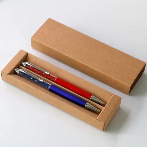 Boîte à Stylos de Style Tiroir Double Emplacement en Carton Dur Papier Kraft Boîte Cadeau pour Fournitures de Bureau