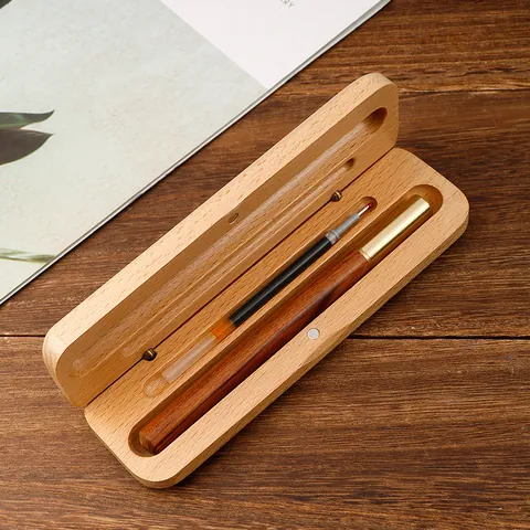 Estuche de Madera Vintage para Lápices Caja de Regalo para Bolígrafo con Tapa Magnética Grano de Madera Natural Organizador de Papelería de Escritorio para Oficina