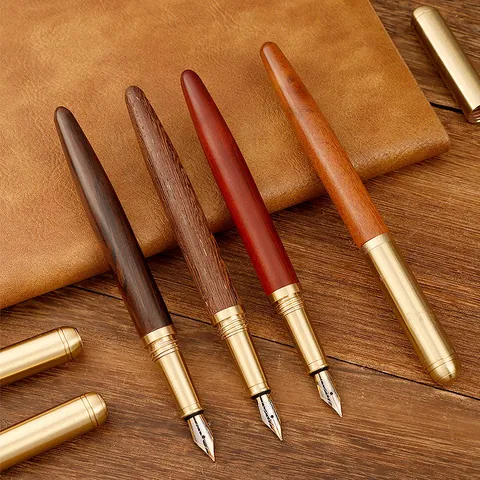 Pluma Estilográfica Vintage de Sándalo y Latón Escritura Profesional de Oficina Caligrafía Regalo Con Convertidor