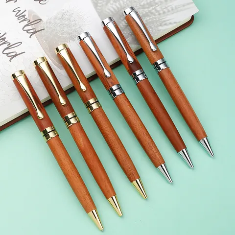 Vintage Brass Metal Wood Ballpoint Pen Rotating Business Signature Pen For Office Gift Professional Writing Accessories