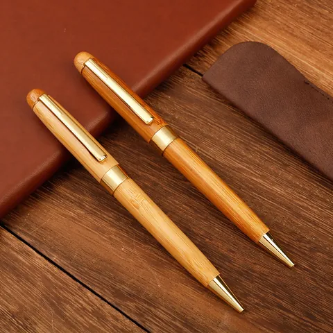 Bolígrafo de Madera de Bambú Natural Bolígrafo de Escritura Profesional Con Clip de Metal Dorado Papelería Regalo