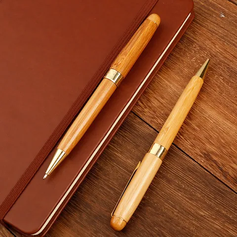Bolígrafo de Madera de Bambú Natural Bolígrafo de Escritura Profesional Con Clip de Metal Dorado Papelería Regalo