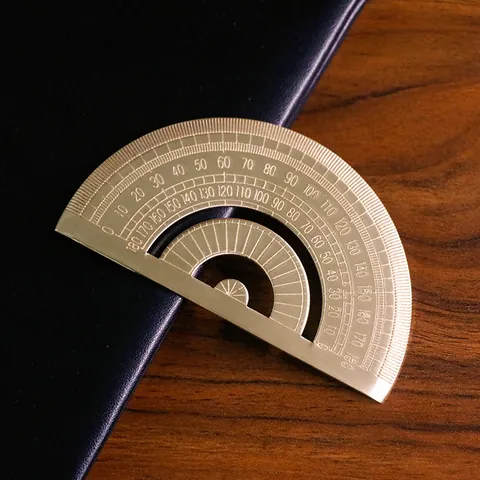 Retro Brass Semicircle Protractor Ruler 180-Degree Metal Angle Measuring Tool With Laser Scale For Office School Drafting