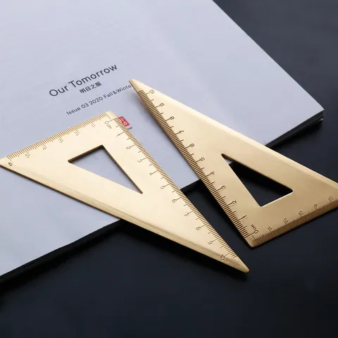 Vintage Brass Triangle Ruler Professional Drafting Measuring Tool Metal Geometry Ruler For Office School Student Stationery