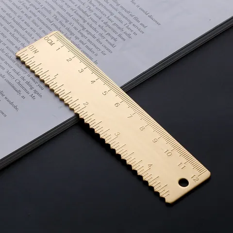 Vintage Brass Wave Ruler 12cm Double Scale Ruler Centimeter Inch Metal Measuring Tool for Scrapbooking Office Stationery