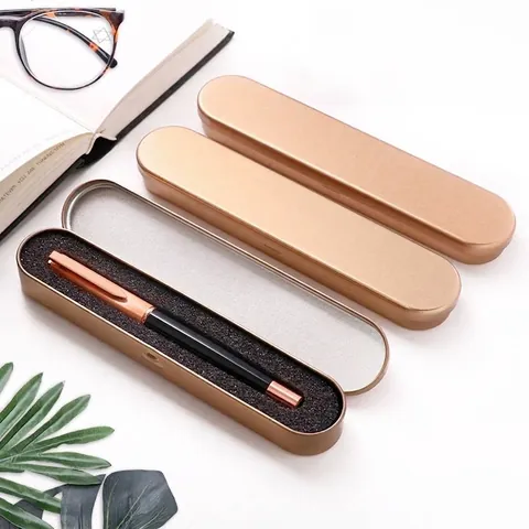 Gold Rectangular Tin Box Metal Pen Case Jewelry Storage Box Tinplate Gift Packaging Case With Lining For Stationery Beauty