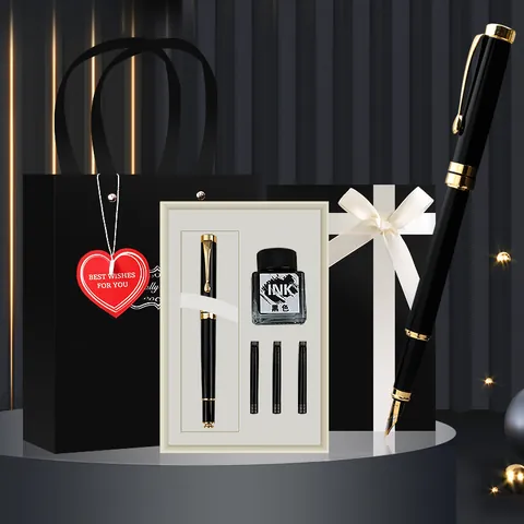 Business Metal Fountain Pen Gift Set With Black Ink And 3 Cartridges High-Grade Writing Pen Set In Gift Box For Students Teachers