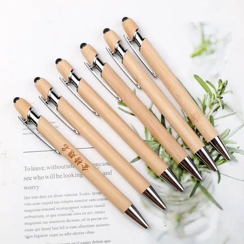 Natural Bamboo Stylus Ballpoint Pen Eco-Friendly Wood Retractable Touch Screen Pen With Metal Clip For Office School Gift