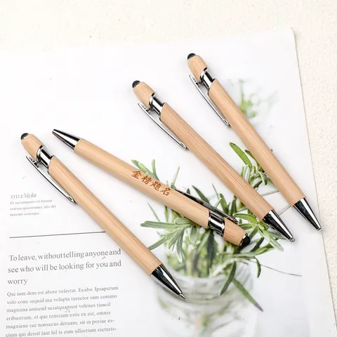 Natural Bamboo Stylus Ballpoint Pen Eco-Friendly Wood Retractable Touch Screen Pen With Metal Clip For Office School Gift