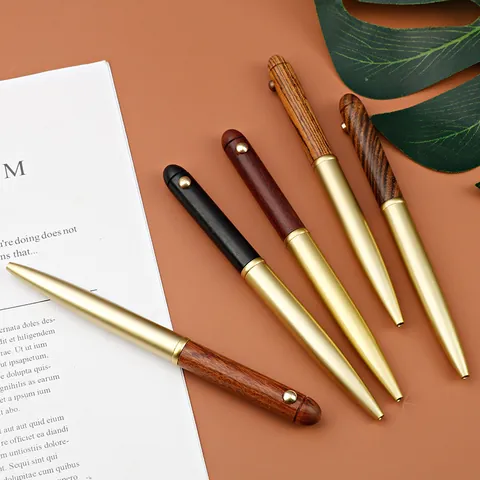 Vintage Brass Sandalwood Business Signature Pen Retro Rollerball Pen 0.5mm Black Ink G2 Refill Office Stationery Gift
