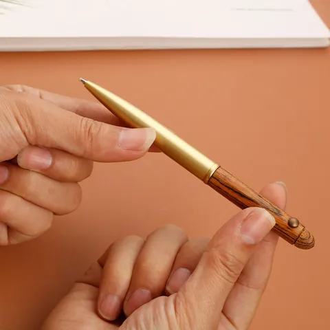Vintage Brass Sandalwood Business Signature Pen Retro Rollerball Pen 0.5mm Black Ink G2 Refill Office Stationery Gift