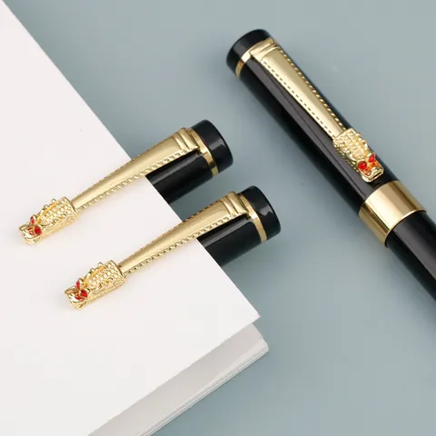 Luxury Metal Rollerball Pen Business Signature Pen With Dragon Head Clip Engraved Gold Plated Gift Pen For Office Men Women