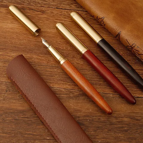 Vintage Brass Sandalwood Fountain Pen Fine Nib Artistic Business Office Writing Calligraphy Pen Gift For Students Adults
